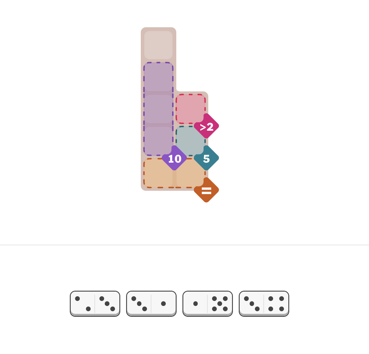 Pips puzzle board with dominoes available in the rack